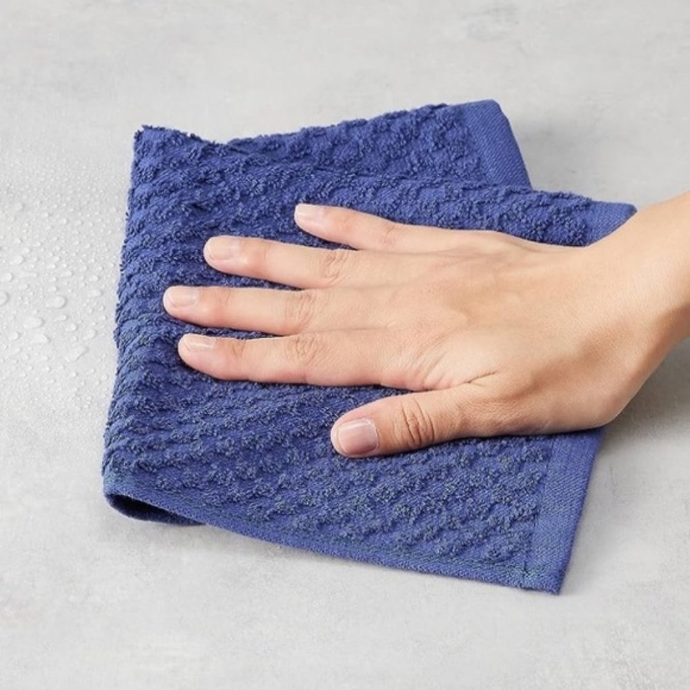 100% Cotton Terry Popcorn Texture Dish Cloths-Navy, 8 Count
